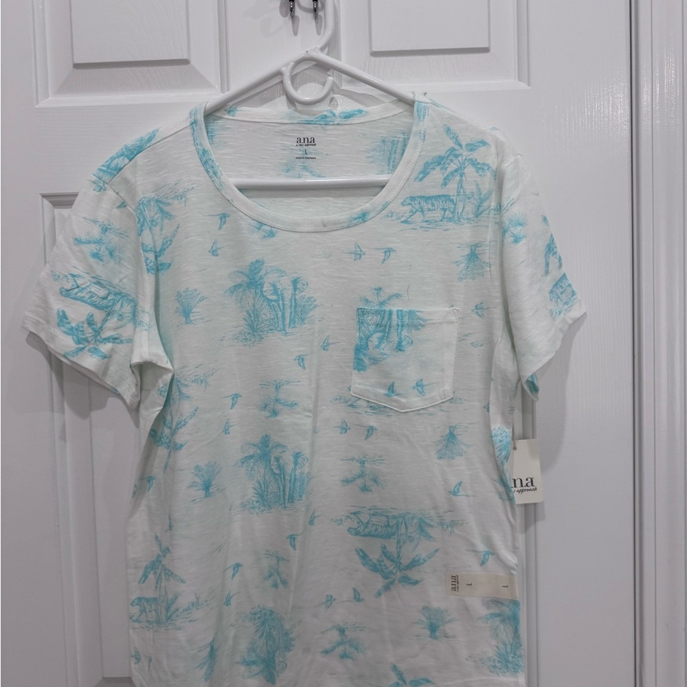 a.n.a. White Tee with Blue Accents